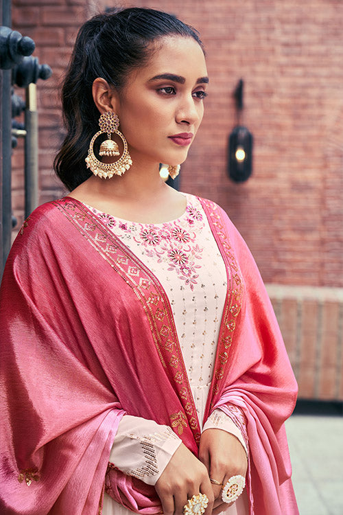 Chiku Georgette Thread And Sequins Embroidered Kurta Palazzo With Dupatta