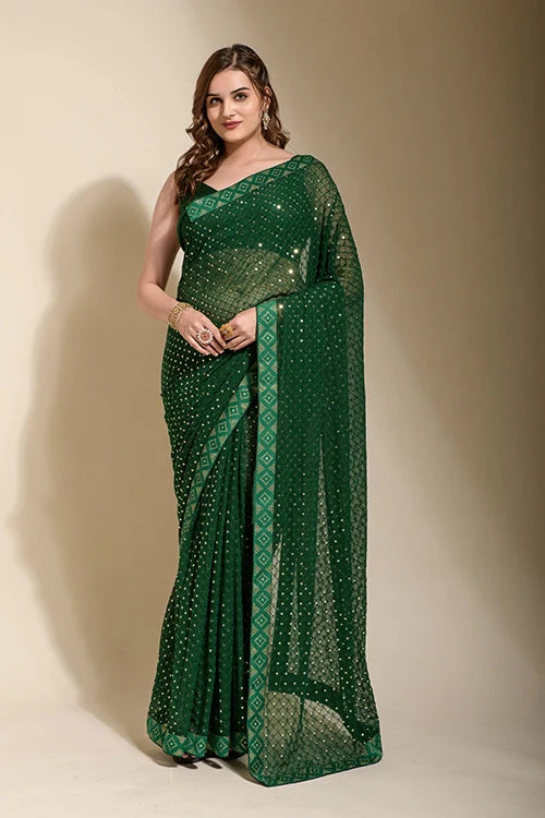 Beautiful Embroidered Green Georgette Saree Online