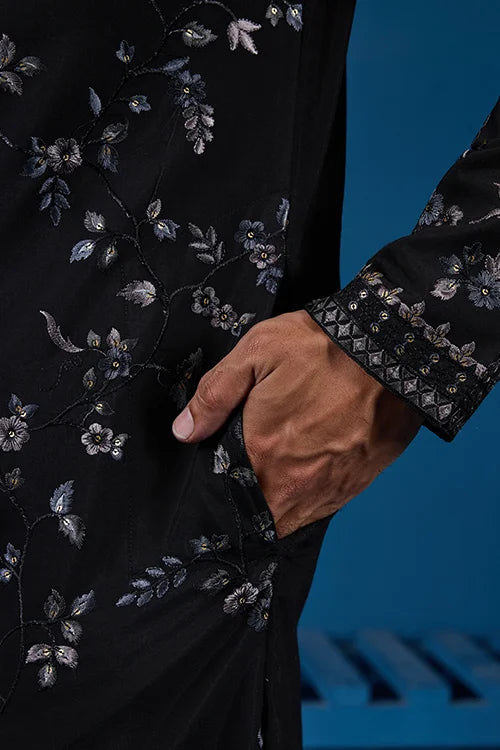Magic Black Embroidered Stylish Kurta Set for Mens Wear