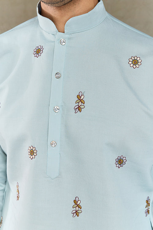 Wedding Special Sky Color Kurta And Dupatta For Men