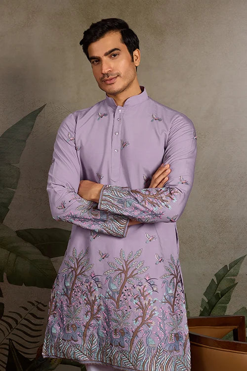 Premium Lavender Embroidered Kurta for Mens Wear