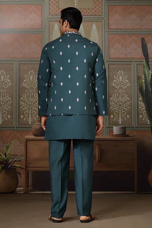 Premium Designer Green Koti Kurta Pair for Men