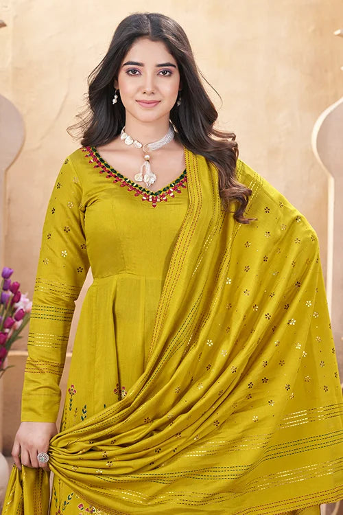 Elegant & Trendy Fluorescent Yellow Haldi Salwar Suit