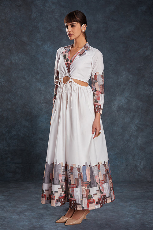 Classy White Linen Maxi Set