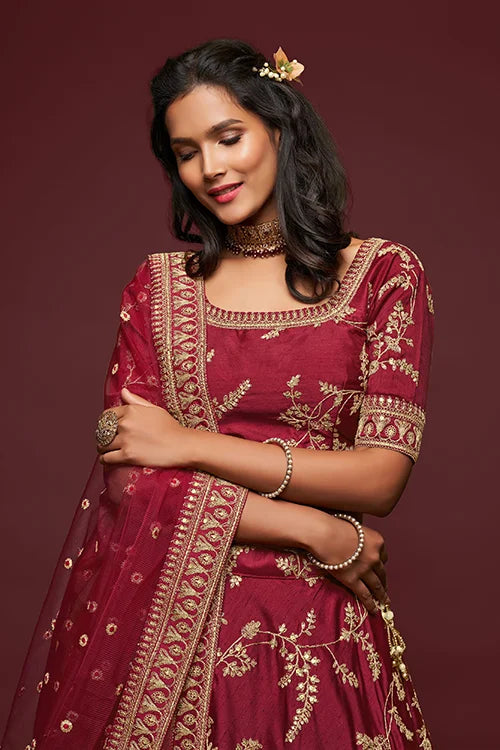 Art Silk Thread Embroidery Lehenga Choli with Dupatta