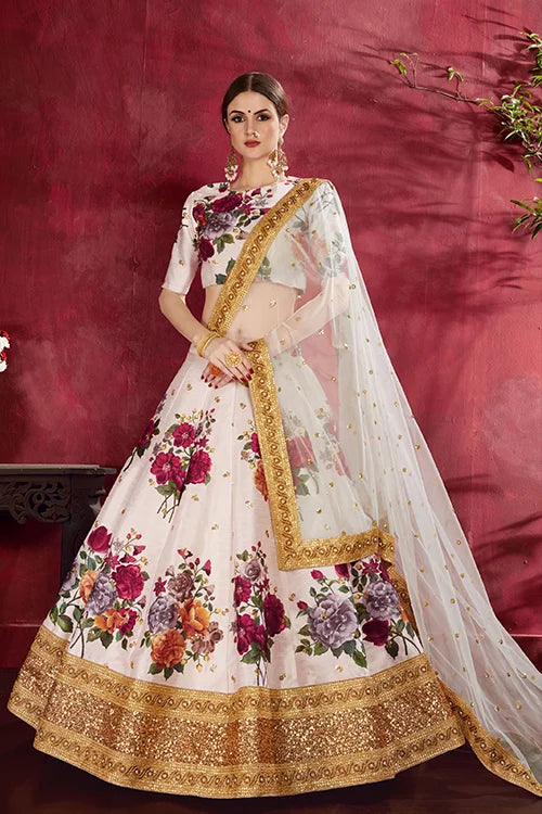 Collection For Women Floral Print Heavy Lehenga Choli Off- White Colour