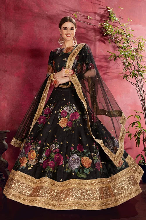 Collection For Women Floral Printed Lehenga Choli Black Colour