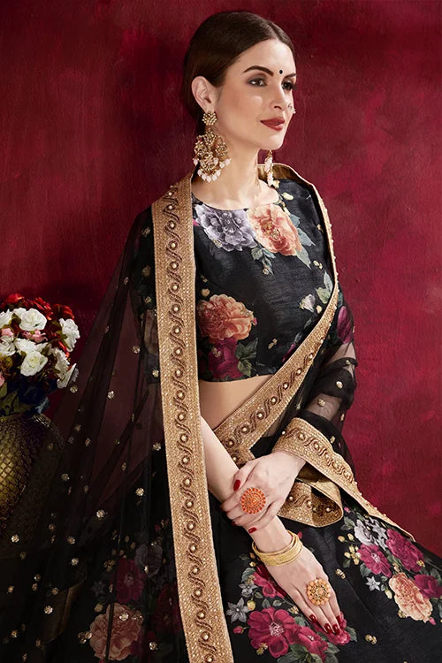 Collection For Women Floral Printed Lehenga Choli Black Colour