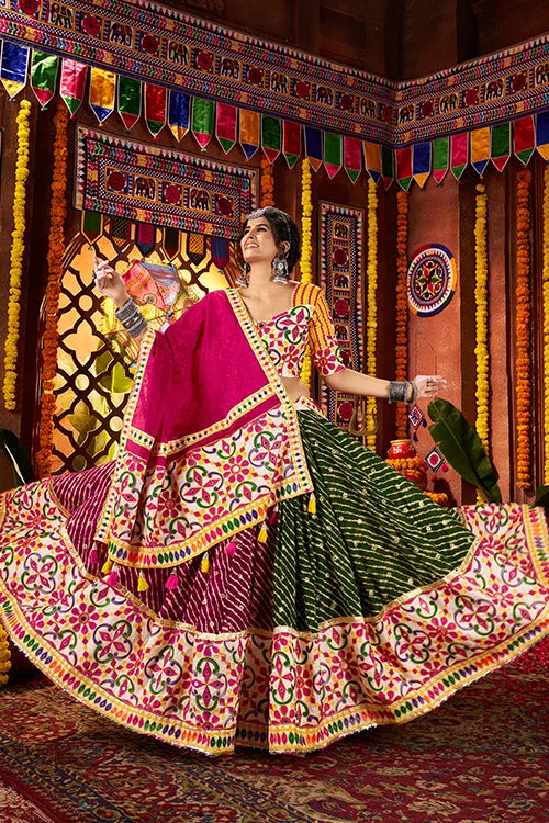 Colorful Mirror Work Chaniya Choli Set for Garba Night