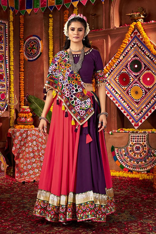Colorful Navratri Chaniya Choli Set With Mirror Work