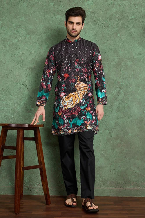 Classy Black Comfortable Kurta Clothes for Men