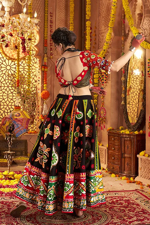 Navratri Special Black Cotton Ghagra Choli for Girls