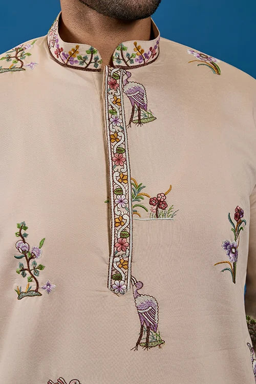 Perfect Festive Choice Beige Ethnic Kurta for Mens Wear