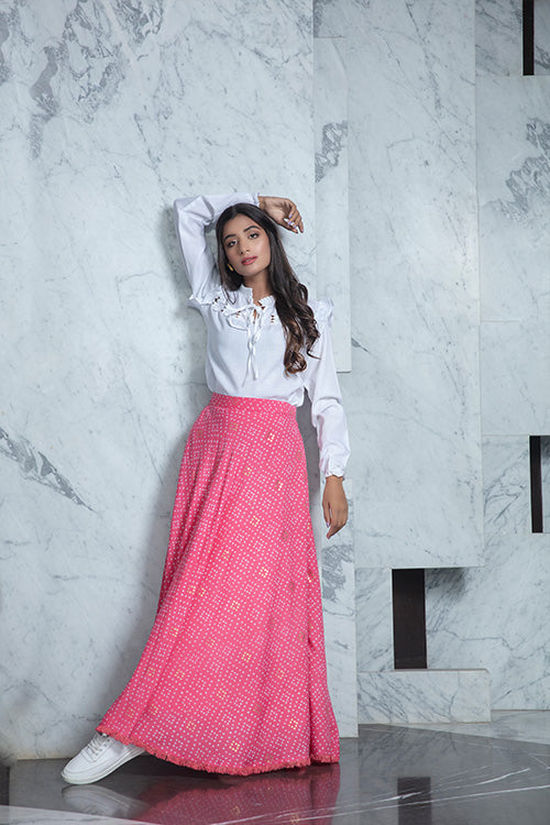 White Contras Pink Foil Printed Crop-Top Collection