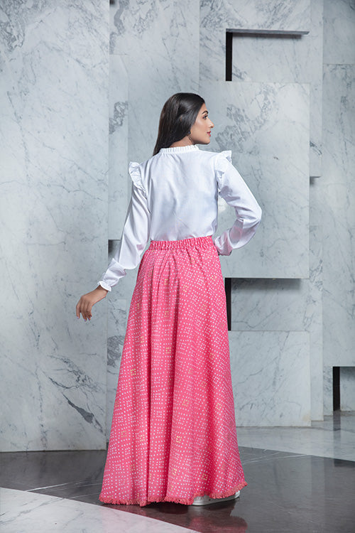 White Contras Pink Foil Printed Crop-Top Collection