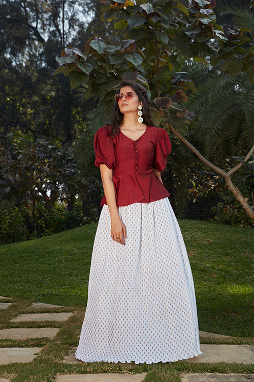 Exclusive Maroon and White Color Crop-Top Skirt Collection
