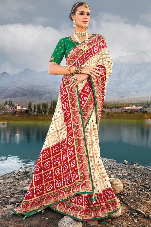 Woven Satin Silk Bandhani Saree with Designer Blouse