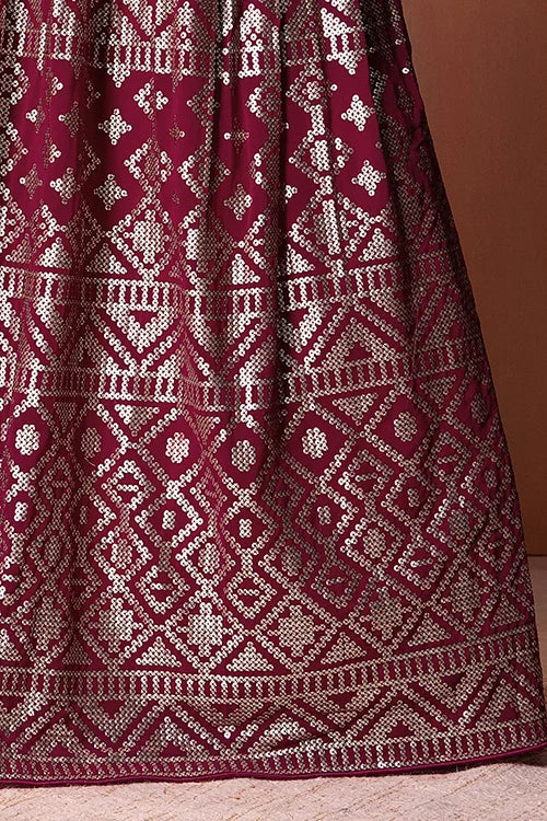Dark Pink Georgette Lehenga Choli with Sequins Work