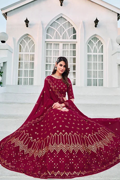 Luxury Designer Wedding Brides Wear Deep Pink Lehenga Choli With Dupatta