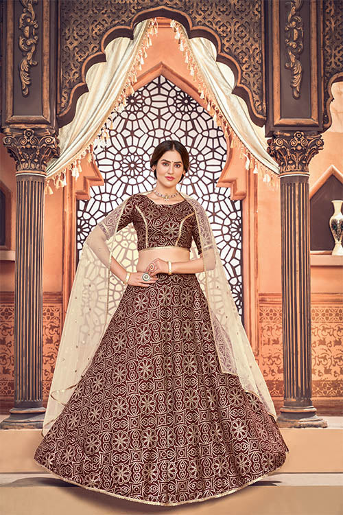 Deep Maroon Metalic Foil Printed New Designer Lehenga Choli