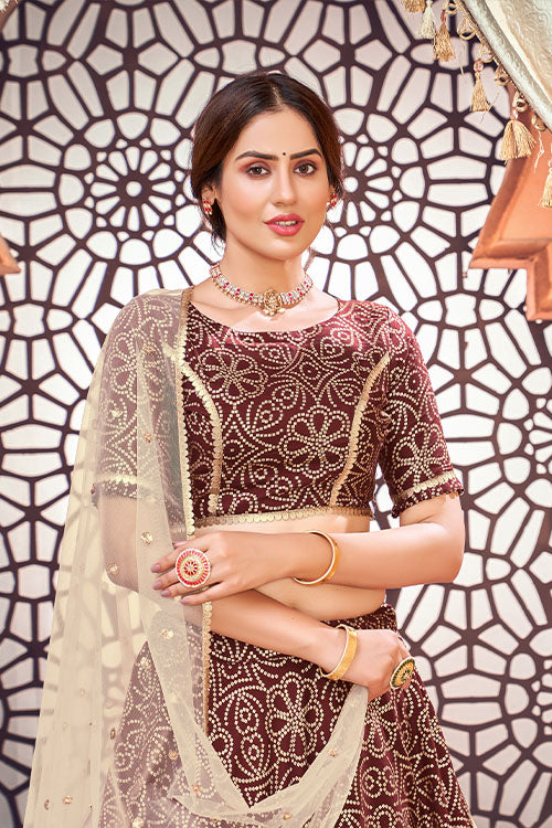 Deep Maroon Metalic Foil Printed New Designer Lehenga Choli
