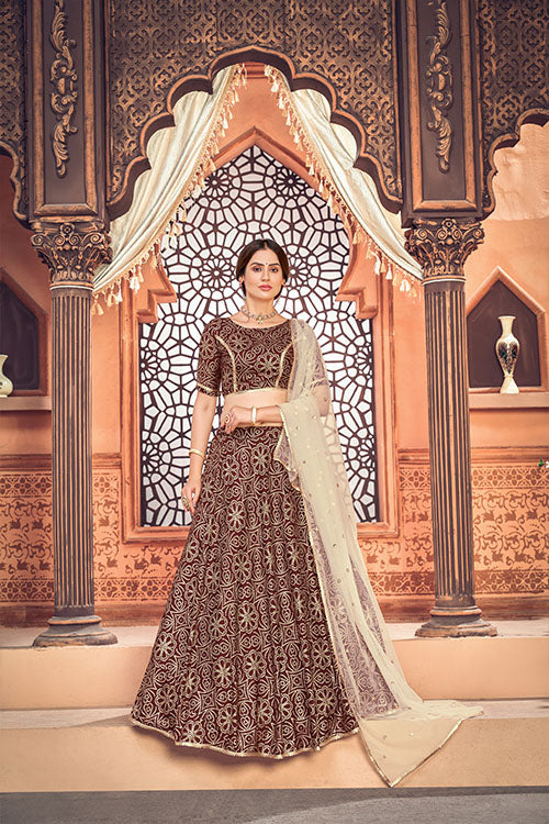 Deep Maroon Metalic Foil Printed New Designer Lehenga Choli