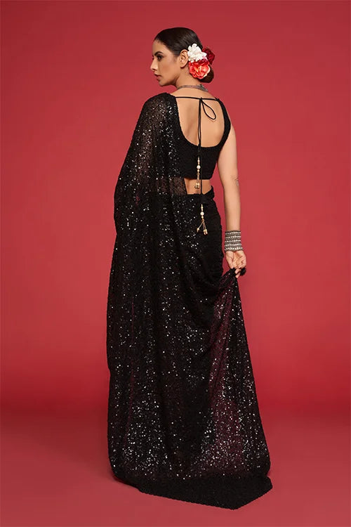Bollywood Designer Black Georgette Silk Saree Online