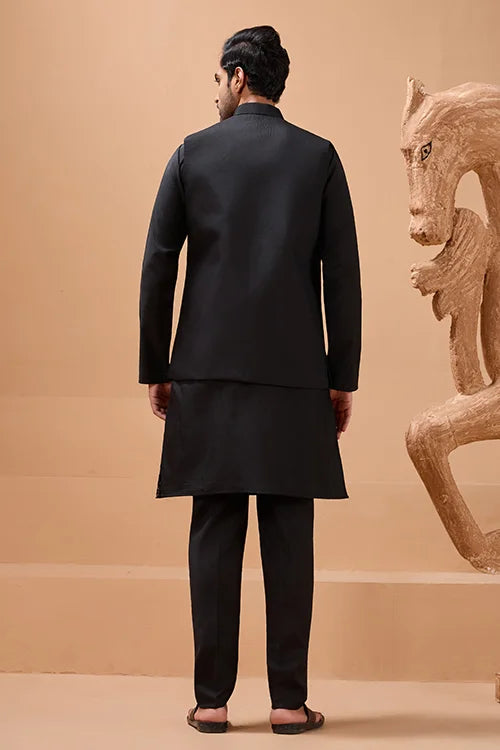 Premium Black Color Special Koti Kurta Set for Mens Wear