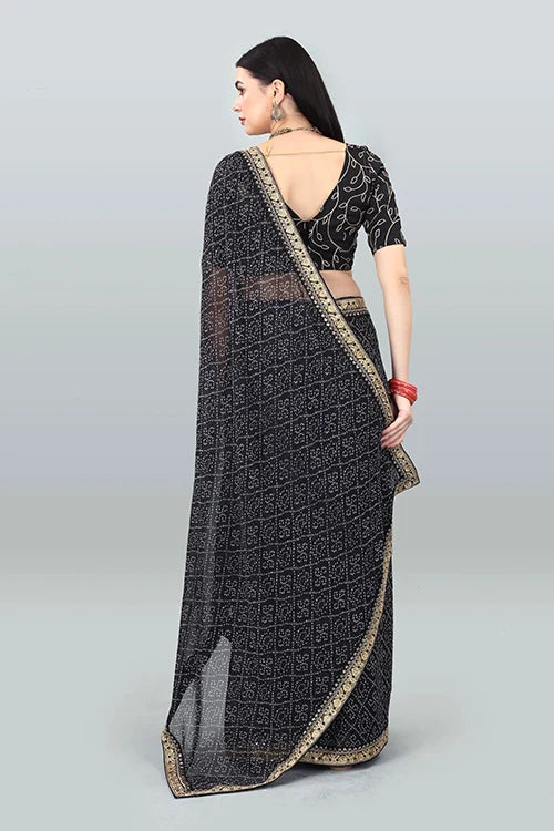 Black Georgette Bandhani Saree with Designer Blouse