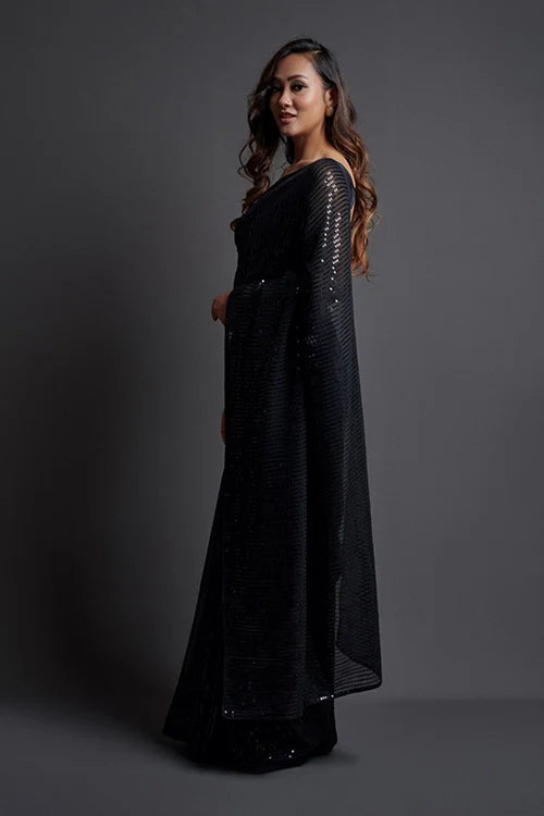 Bollywood Designer Black Georgette Silk Saree Online