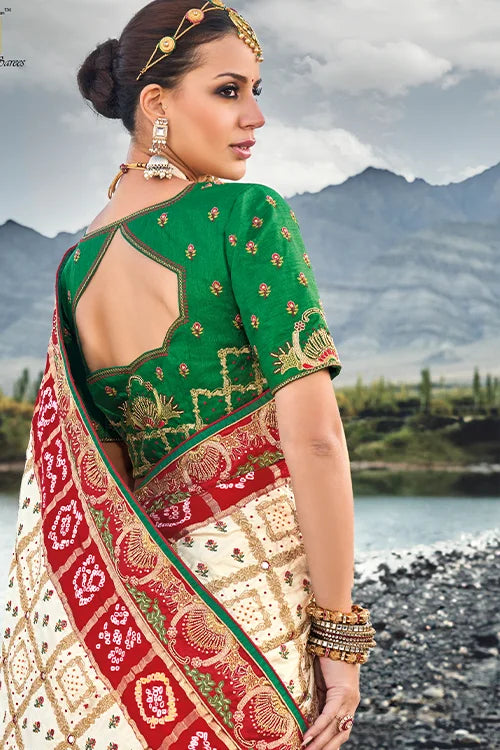 Woven Satin Silk Bandhani Saree with Designer Blouse