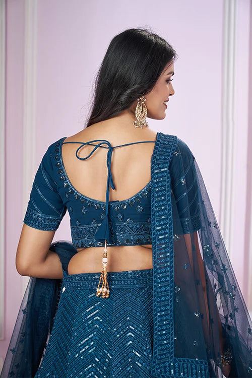 Stylish Blue Georgette Lehenga Choli with Net Dupatta