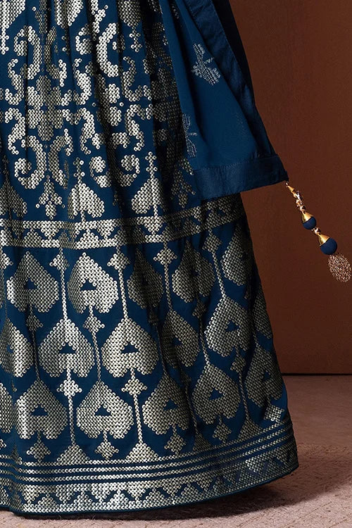 Blue Bollywood Lehenga Choli with Sequins & Embroidery