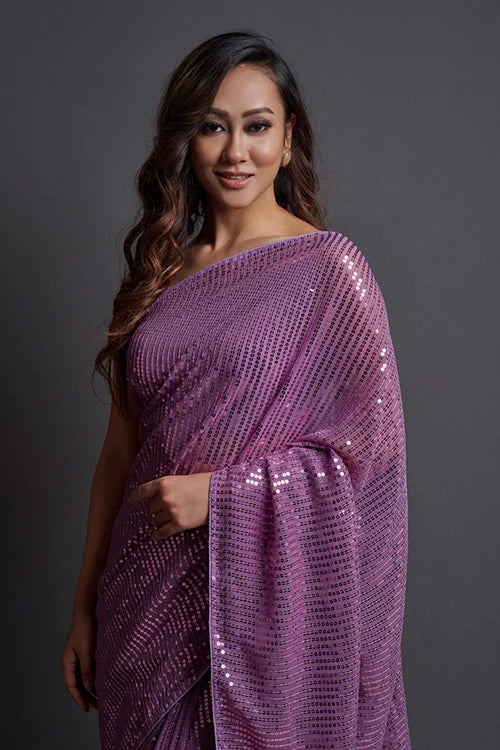 Embroidery Work Saree with Piping Border - Designer