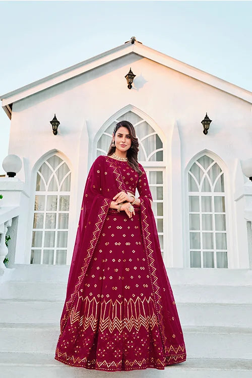 Luxury Designer Wedding Brides Wear Deep Pink Lehenga Choli With Dupatta