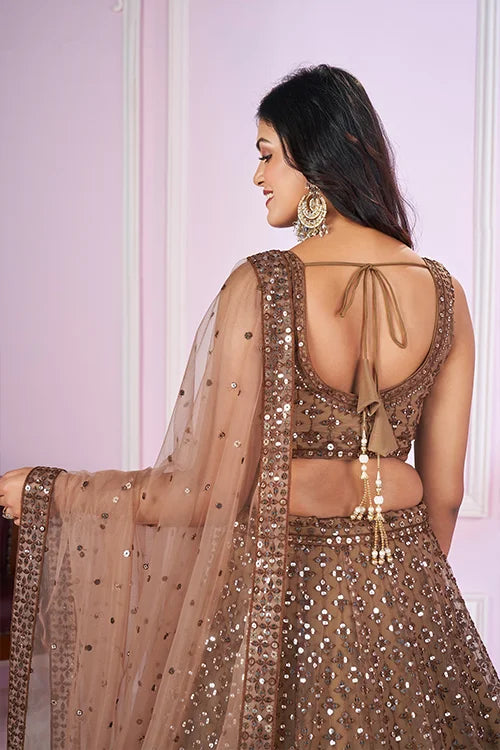 Brown Designer Embroidered Lehenga Choli