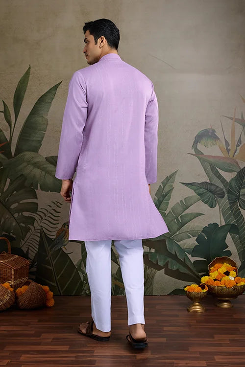 Dusty Pink Mirror Work Kurta for Men - Designer Wear