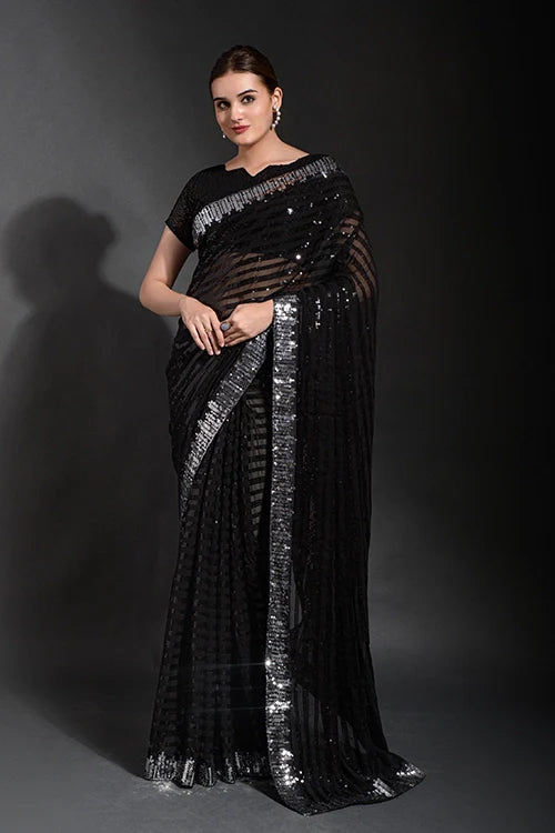 Stunning Black Georgette Saree with Cutwork Lace