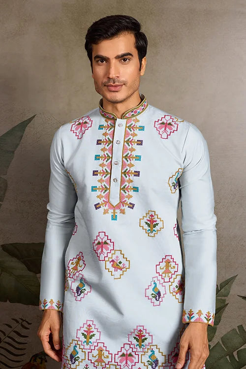 Elegant Look Indian Festive Sky Blue Kurta for Men