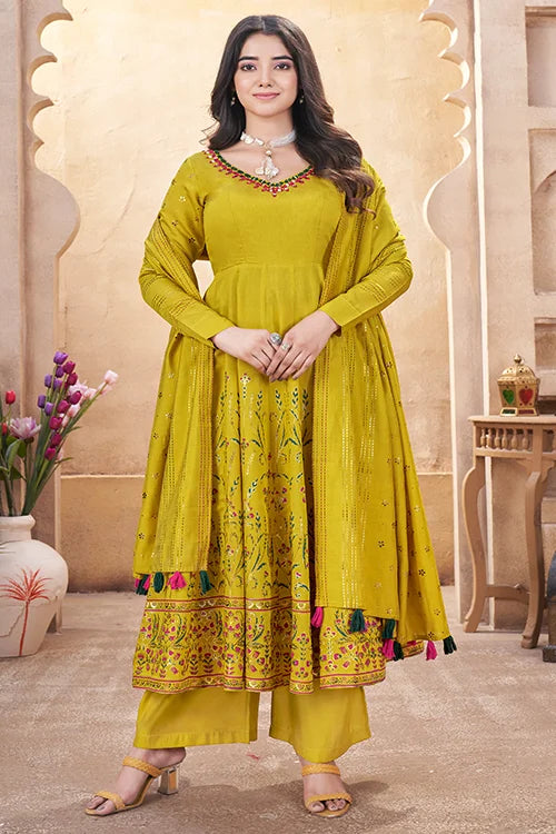 Elegant & Trendy Fluorescent Yellow Haldi Salwar Suit
