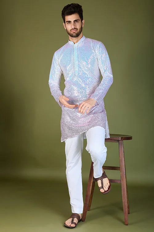 Designer Ombre Pink Georgette Kurta For Men – Stylish & Elegant