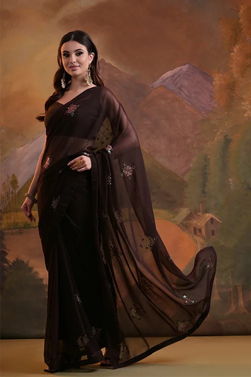 Stylish Sequin Embroidered Georgette Saree Collection