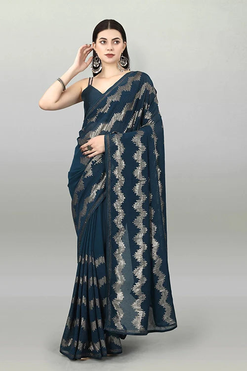 Designer Georgette Saree with Swarovski Border Online