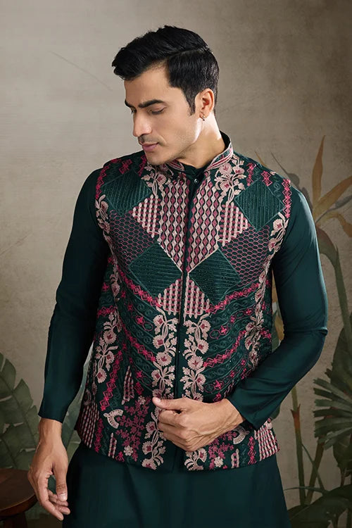 Indian ethnic wear Designer Green Kurta Koti Jacket