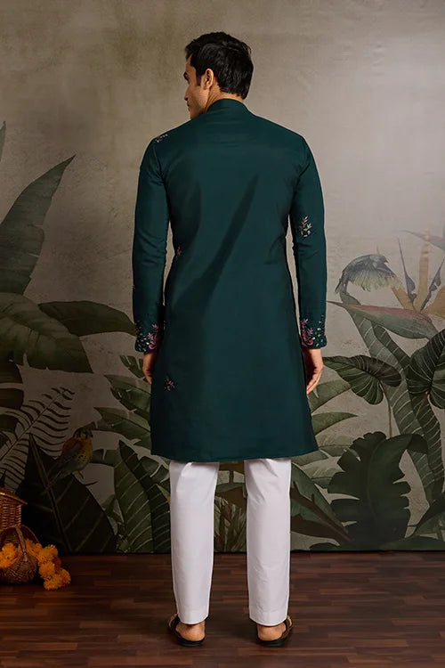 Party Look Green Mirror Embroidered Kurta Set for Men