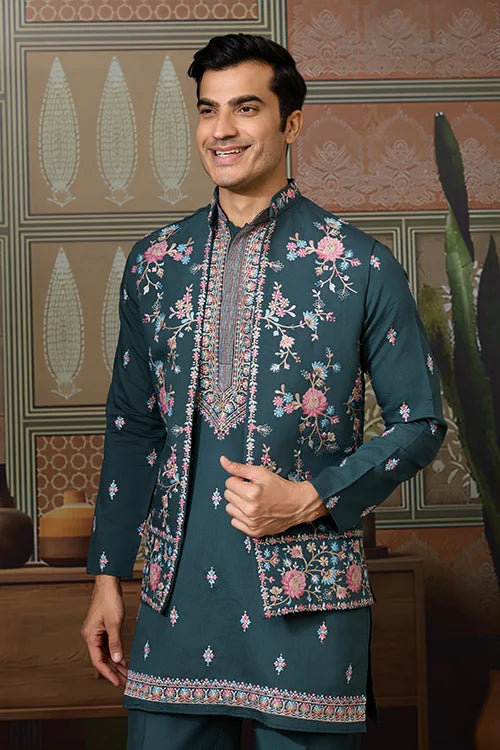Premium Designer Green Koti Kurta Pair for Men