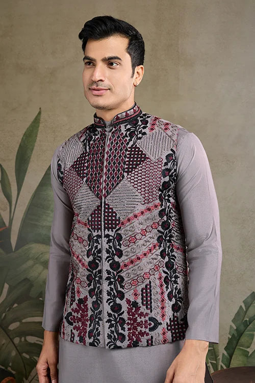Designer and Stylish Grey Men's Kurta Koti Set for Men