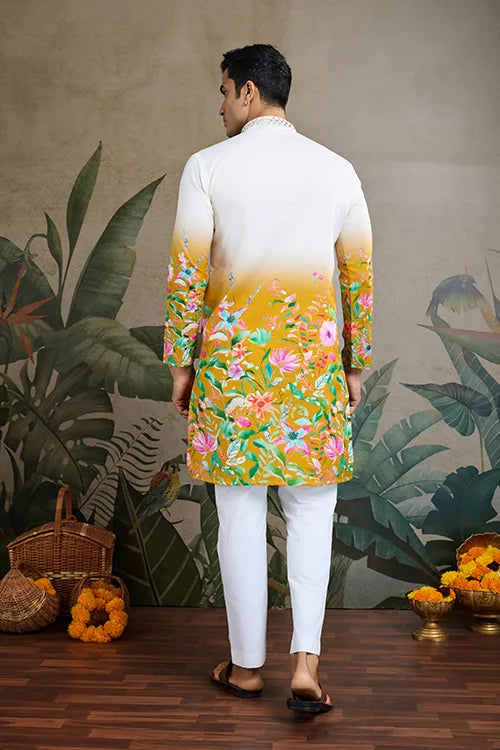 Printed with Hand Mirror Work Kurta for Mens