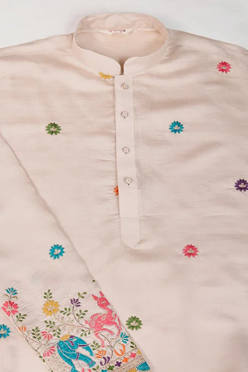 Ivory Viscose Silk Men's Kurta with Thread Work