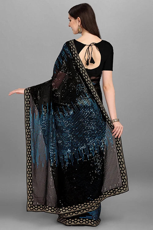 Designer Petrol Georgette Saree with Sequence Work